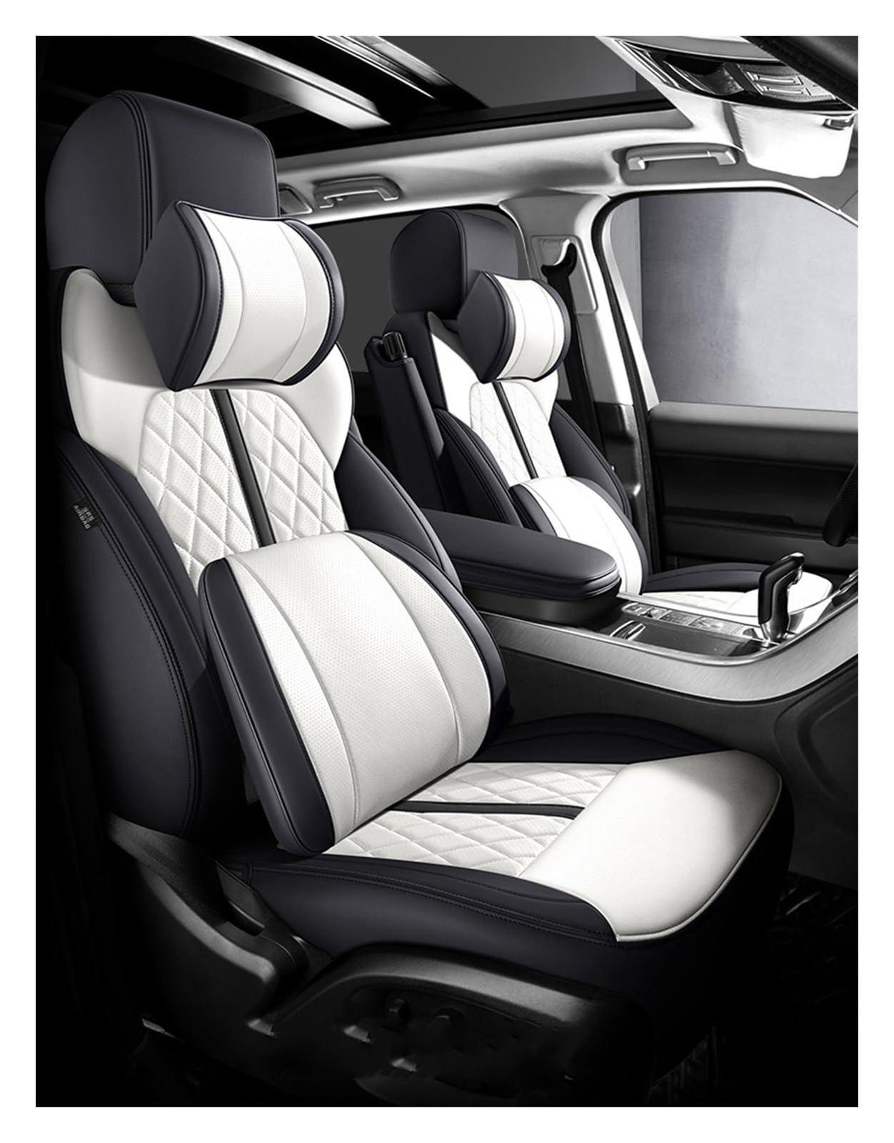 DKPMWD Auto-Sitzbezug Autositzbezug Für VW Für Touran 2010–2012 Auto-Zubehör Innenausstattung Komplettes Set Autos Individuelles Leder Autositzbezüge(Bk White Pillow) von DKPMWD