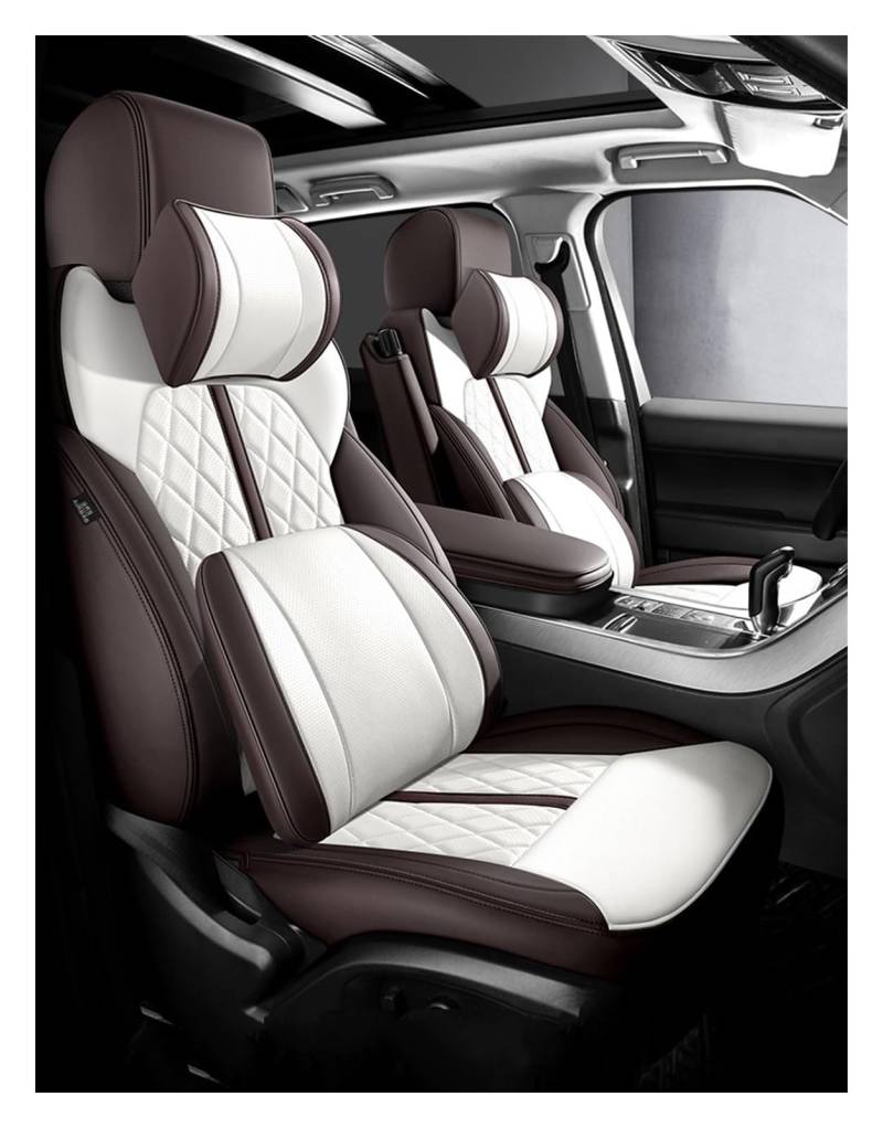 DKPMWD Auto-Sitzbezug Autositzbezug Für VW Für Touran 2010–2012 Auto-Zubehör Innenausstattung Komplettes Set Autos Individuelles Leder Autositzbezüge(Bn White Pillow) von DKPMWD