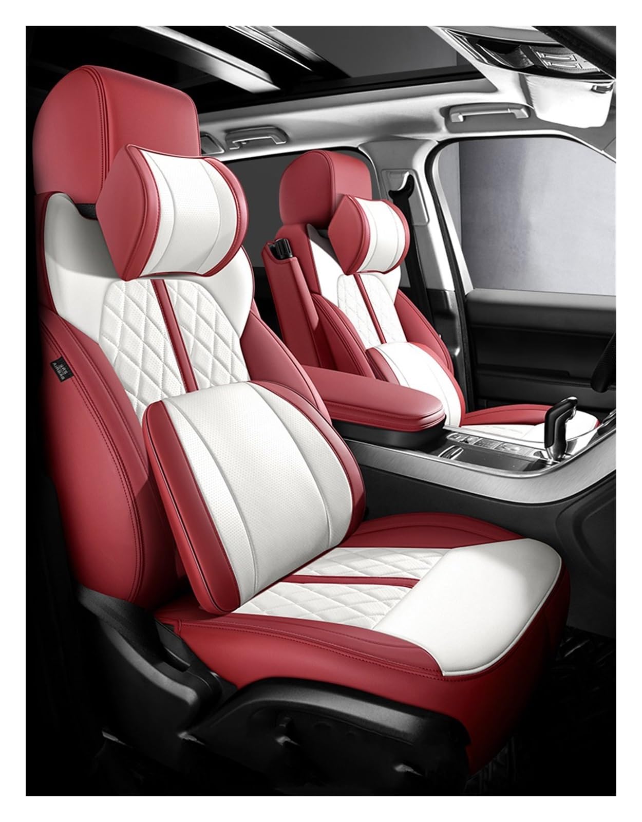 DKPMWD Auto-Sitzbezug Autositzbezug Für VW Für Touran 2010–2012 Auto-Zubehör Innenausstattung Komplettes Set Autos Individuelles Leder Autositzbezüge(Red White Pillow) von DKPMWD