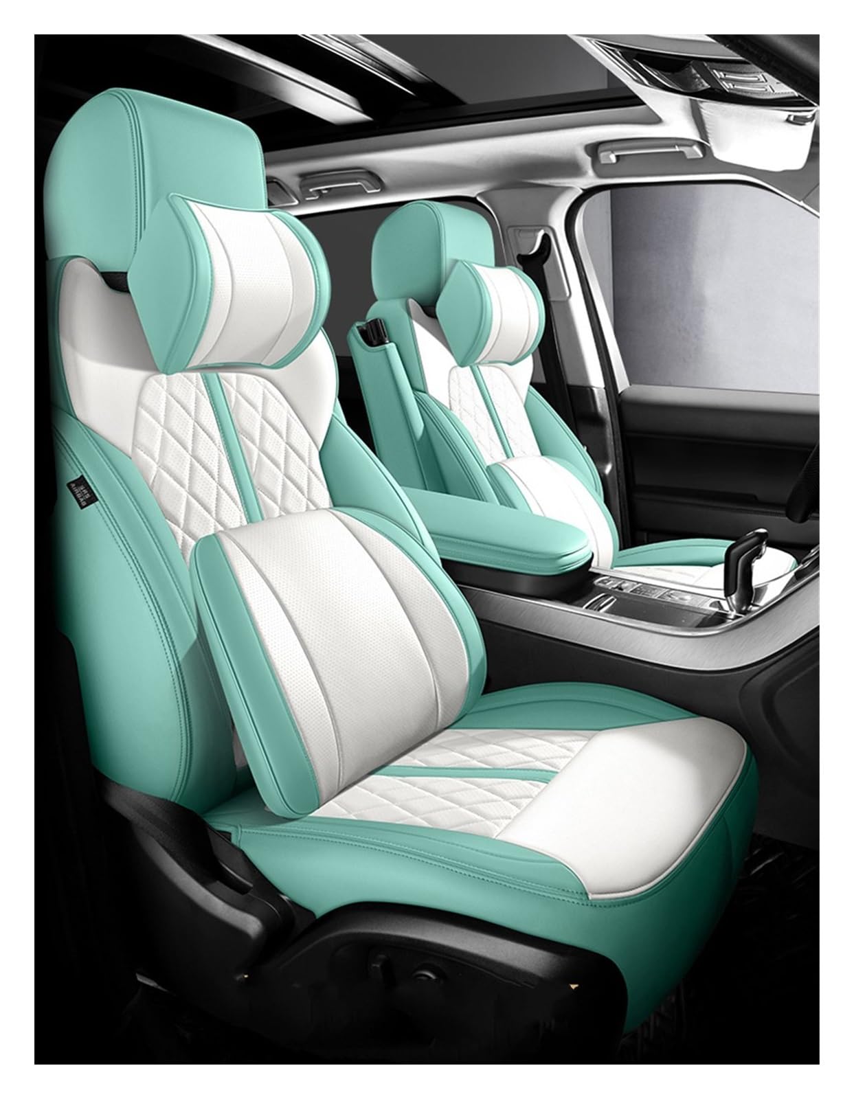 DKPMWD Auto-Sitzbezug Autositzbezug Kompletter Satz Für VW Für Passat B7 2011-2014 Kompletter Satz Automobile Individuelles Lederzubehör Innenausstattung Autositzbezüge(Mint Green Pillow) von DKPMWD