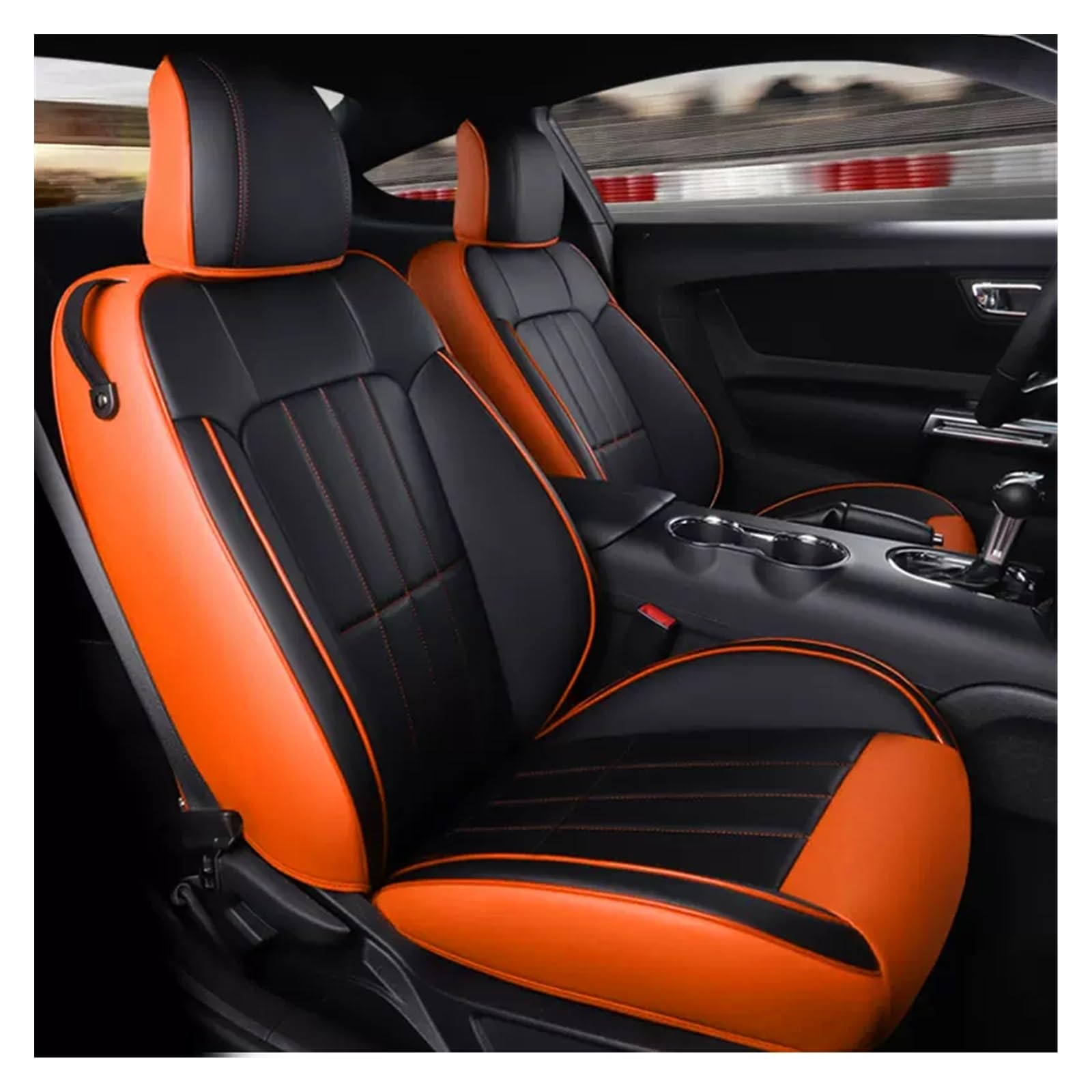 DKPMWD Auto-Sitzbezug Custom Fit 2015–2022 Autositzbezüge Komplettes Set Mittleres Echtleder Für Mustang Für GT Für Mustang Autositzbezüge(Black orange) von DKPMWD