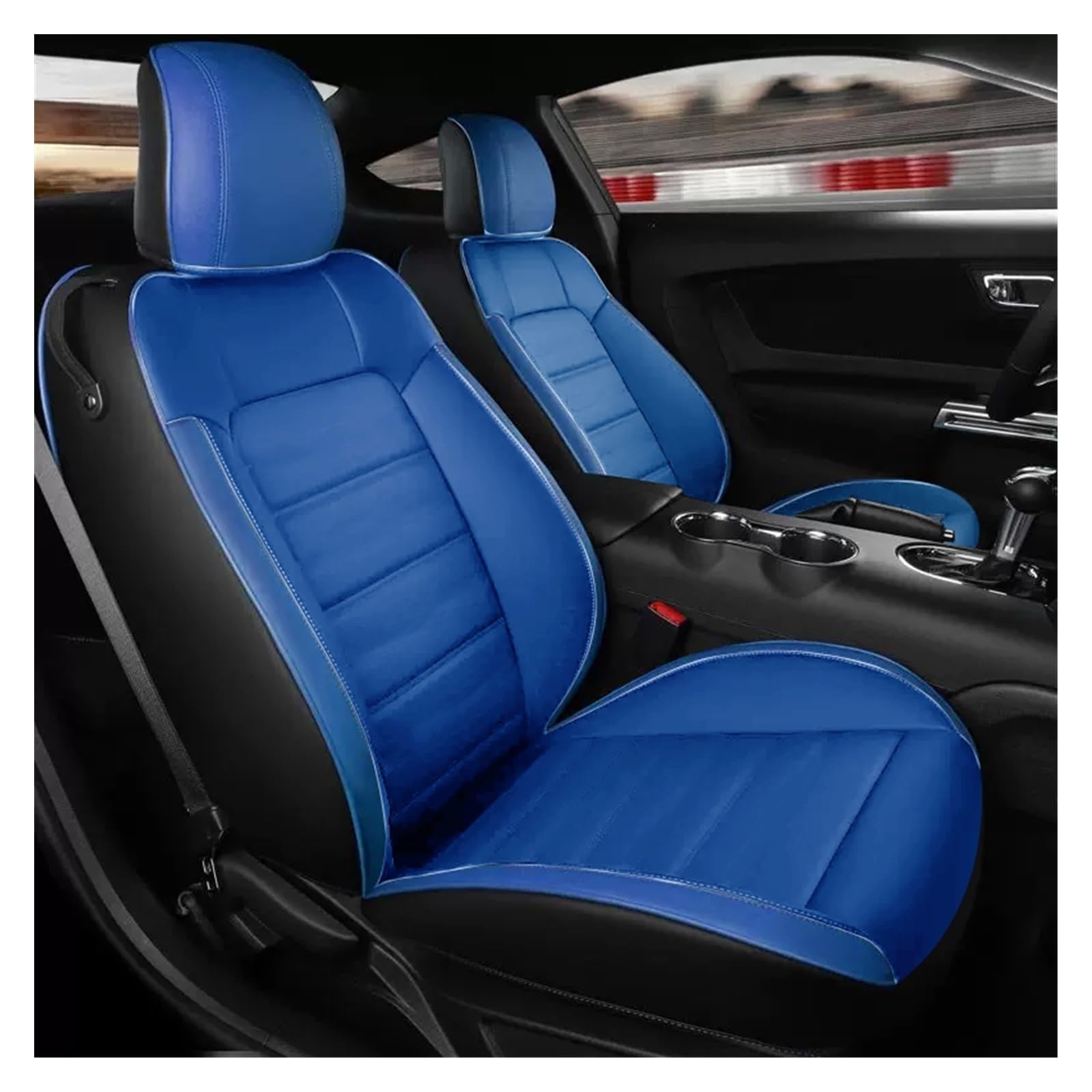 DKPMWD Auto-Sitzbezug Custom Fit 2015–2022 Autositzbezüge Komplettes Set Mittleres Echtleder Für Mustang Für GT Für Mustang Autositzbezüge(Blue Black) von DKPMWD