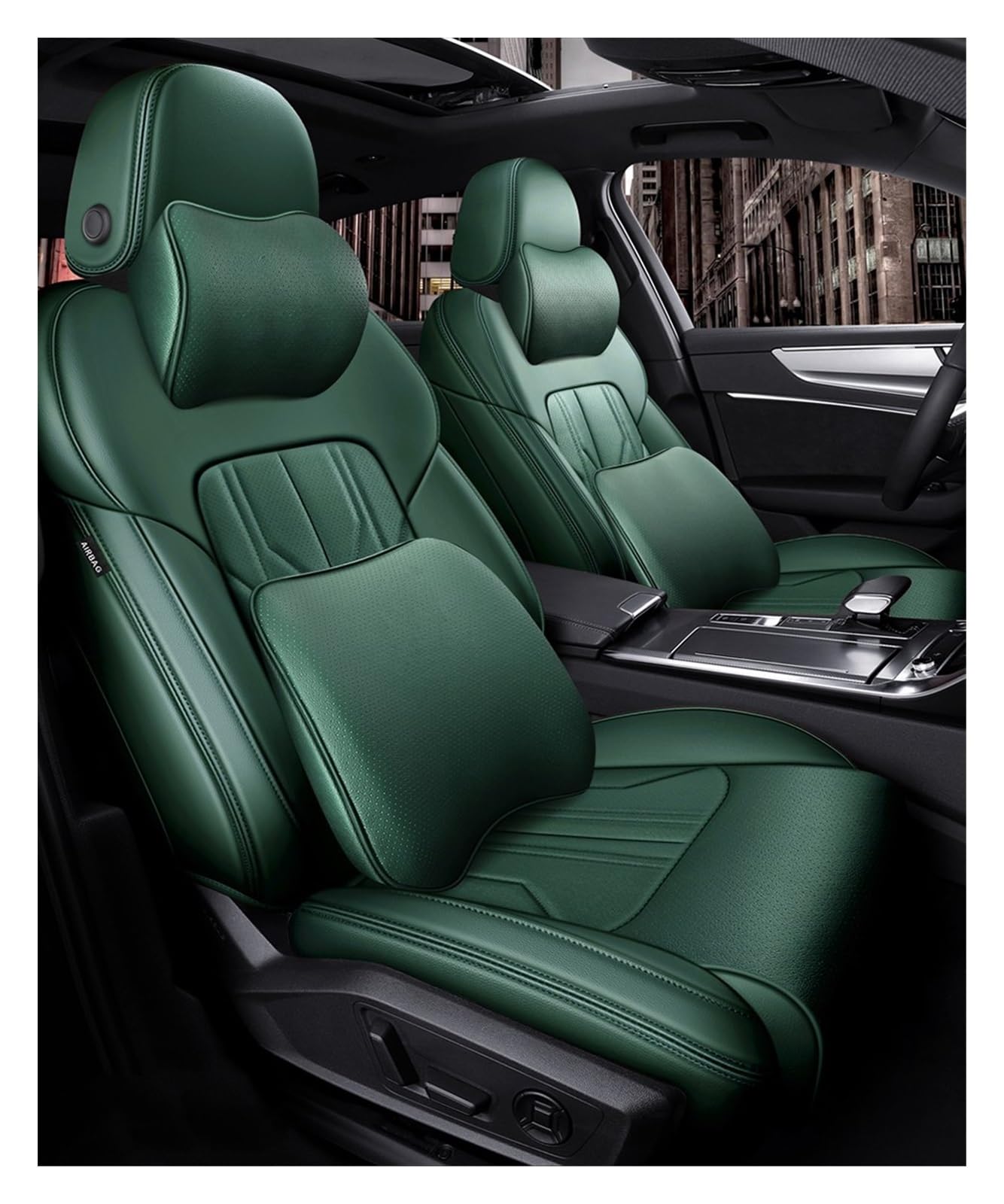 DKPMWD Auto-Sitzbezug Custom Fit Auto Sitzbezug Für Jeep Für Grand Für Cherokee 2011 2012 2013 2014 Auto Zubehör Luxus Wasserdicht Atmungsaktiv Autositzbezüge(Pillow Dark Green) von DKPMWD