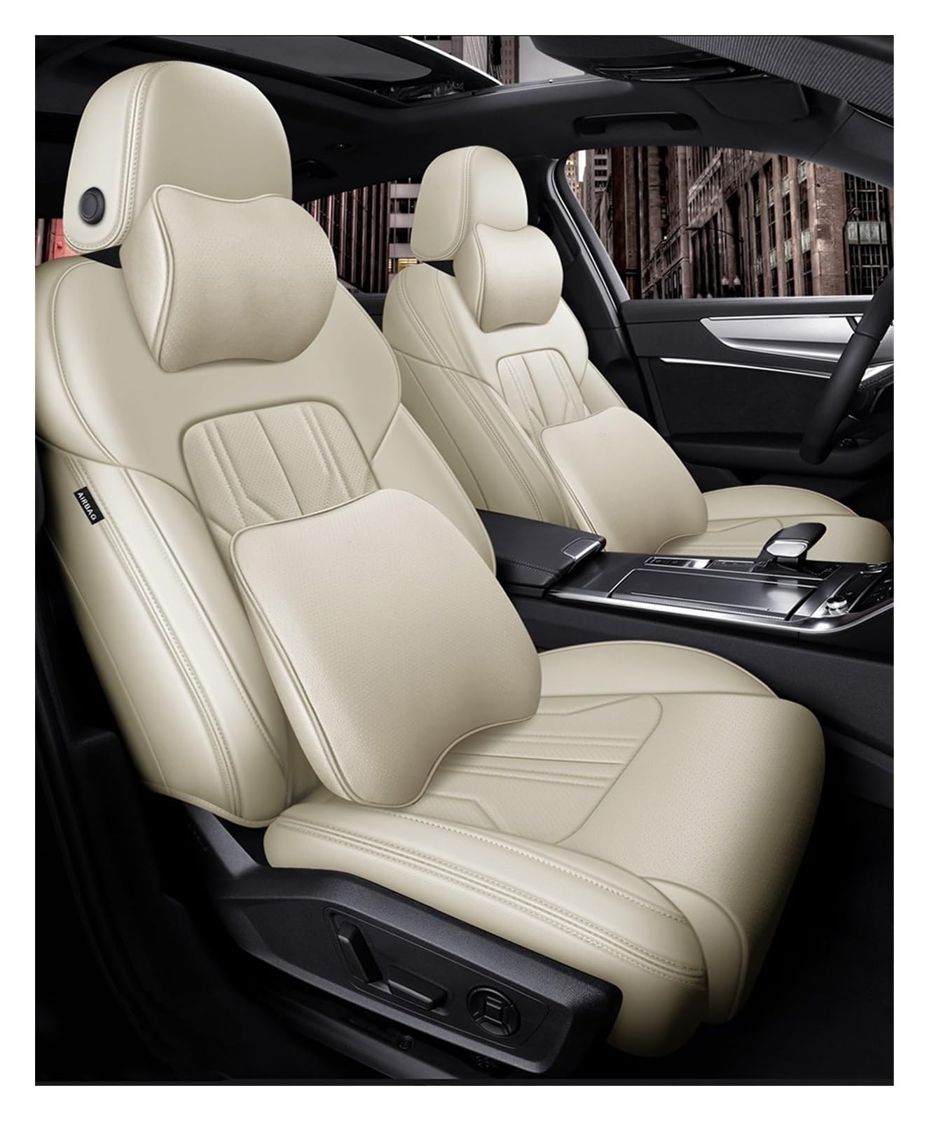 DKPMWD Auto-Sitzbezug Custom Fit Auto Sitzbezug Für Kia Für Stonic 2019 2020 2021 Auto Zubehör Luxus Wasserdicht Atmungsaktiv Autositzbezüge(Pillow beige) von DKPMWD