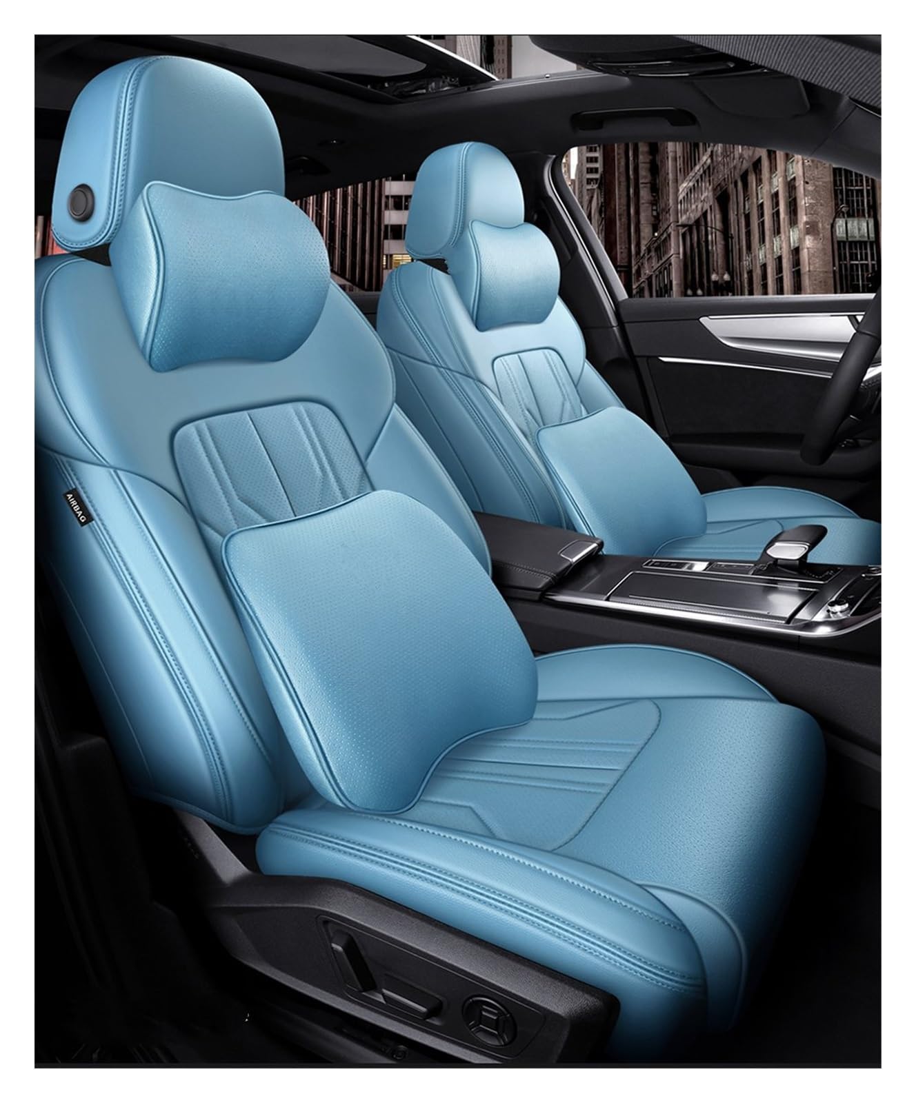 DKPMWD Auto-Sitzbezug Custom Fit Auto Sitzbezug Für VW Für Golf 6 2009 2010 2011 2012 Auto Zubehör Luxus Wasserdicht Atmungsaktiv Kunstleder Autositzbezüge(Pillow Blue) von DKPMWD