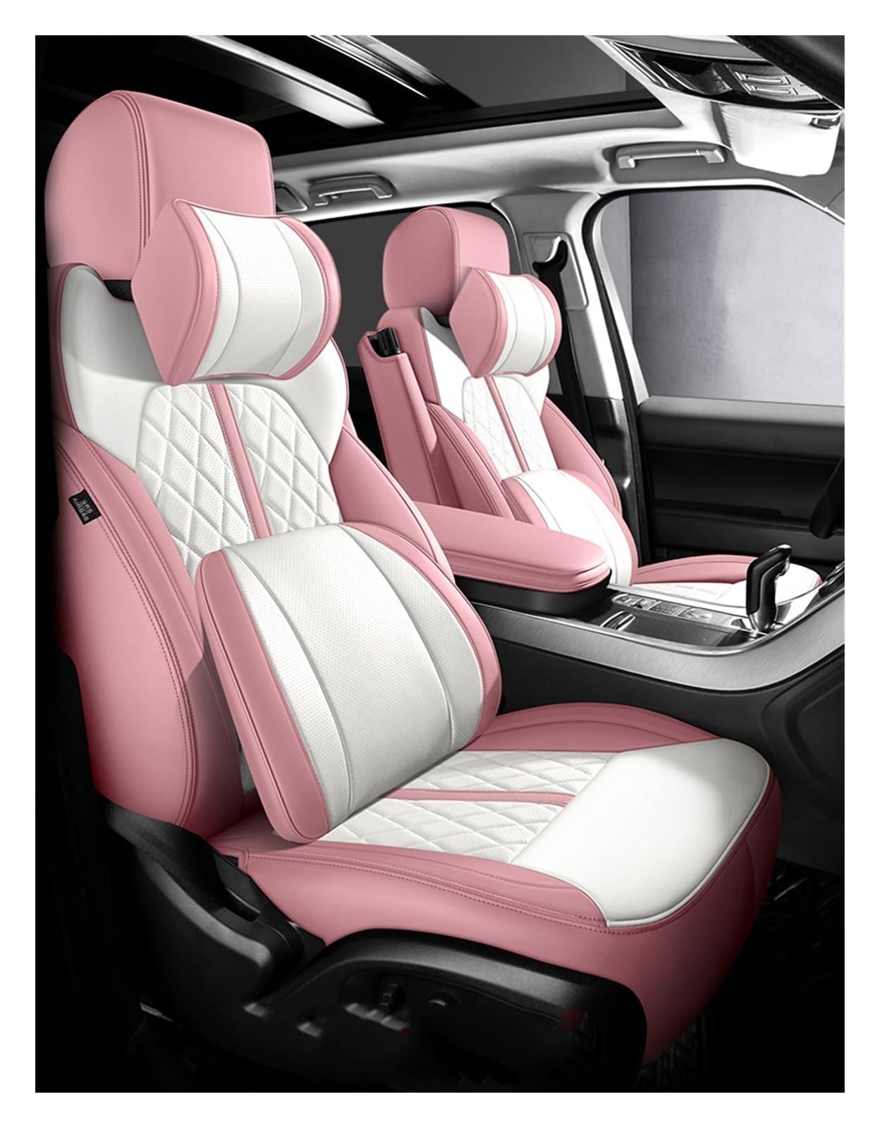 DKPMWD Auto-Sitzbezug Komplettes Set Automobile Custom Leder Für Hyundai Für Kona 2018–2019 Autositzbezug Zubehör Innenausstattung Autositzbezüge(Pink Pillow) von DKPMWD