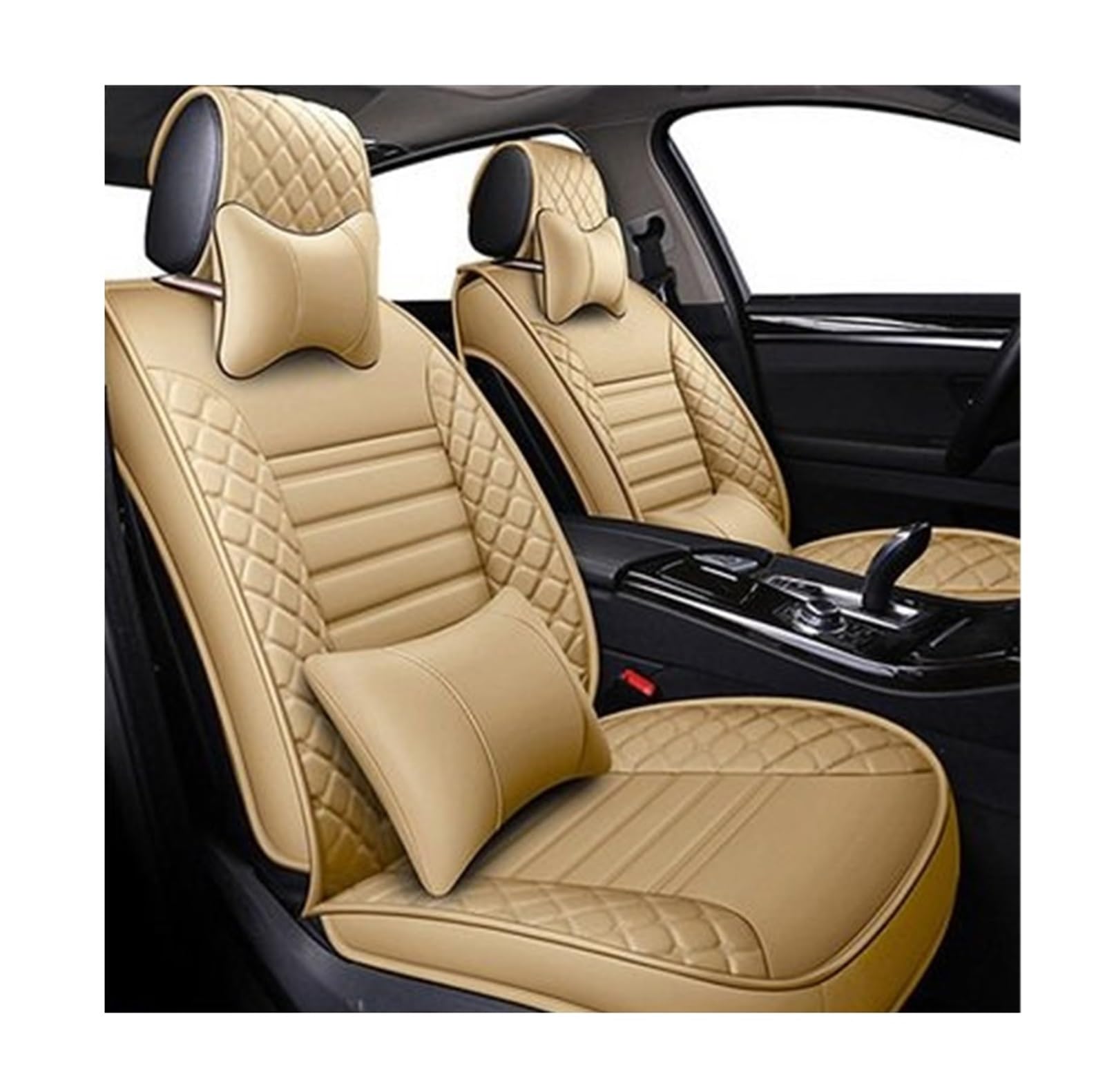 DKPMWD Auto-Sitzbezug Leder-Autositzbezüge Für Ford Für Focus 2 3 Für S-MAX Für Fiesta Für Kuga Zubehör Auto-Styling Autositzbezüge(Beige Have Pillow) von DKPMWD