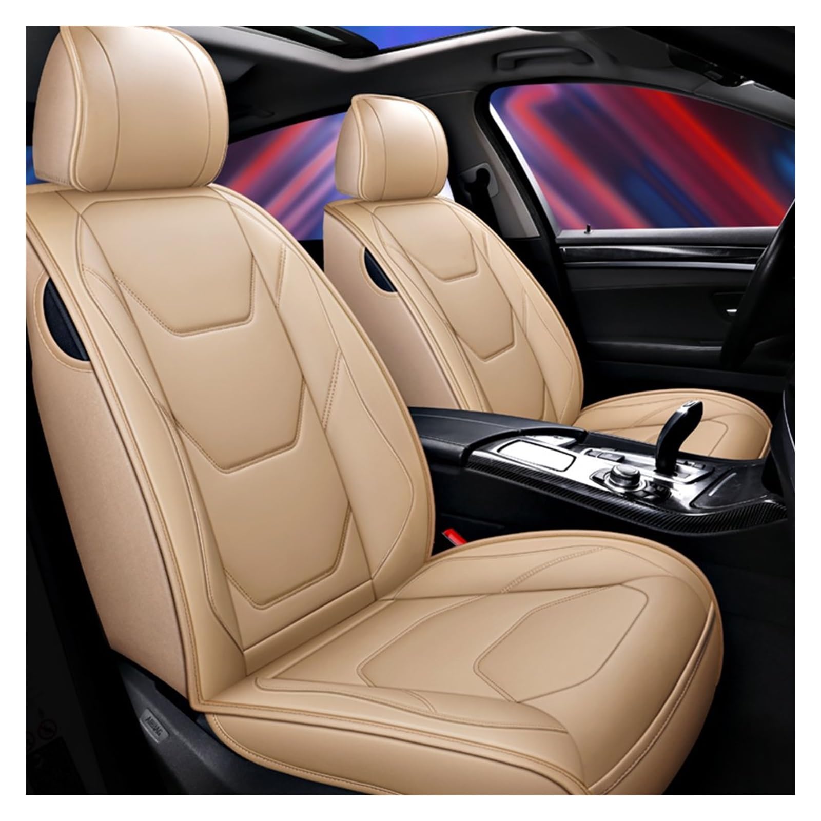 DKPMWD Auto-Sitzbezug Leder Universal Autositzbezüge Für Lsuzu Für D-MAX Für Mu-X Vorne Hinten Autos Styling Sitzkissen Protector Auto Zubehör Autositzbezüge(Beige) von DKPMWD