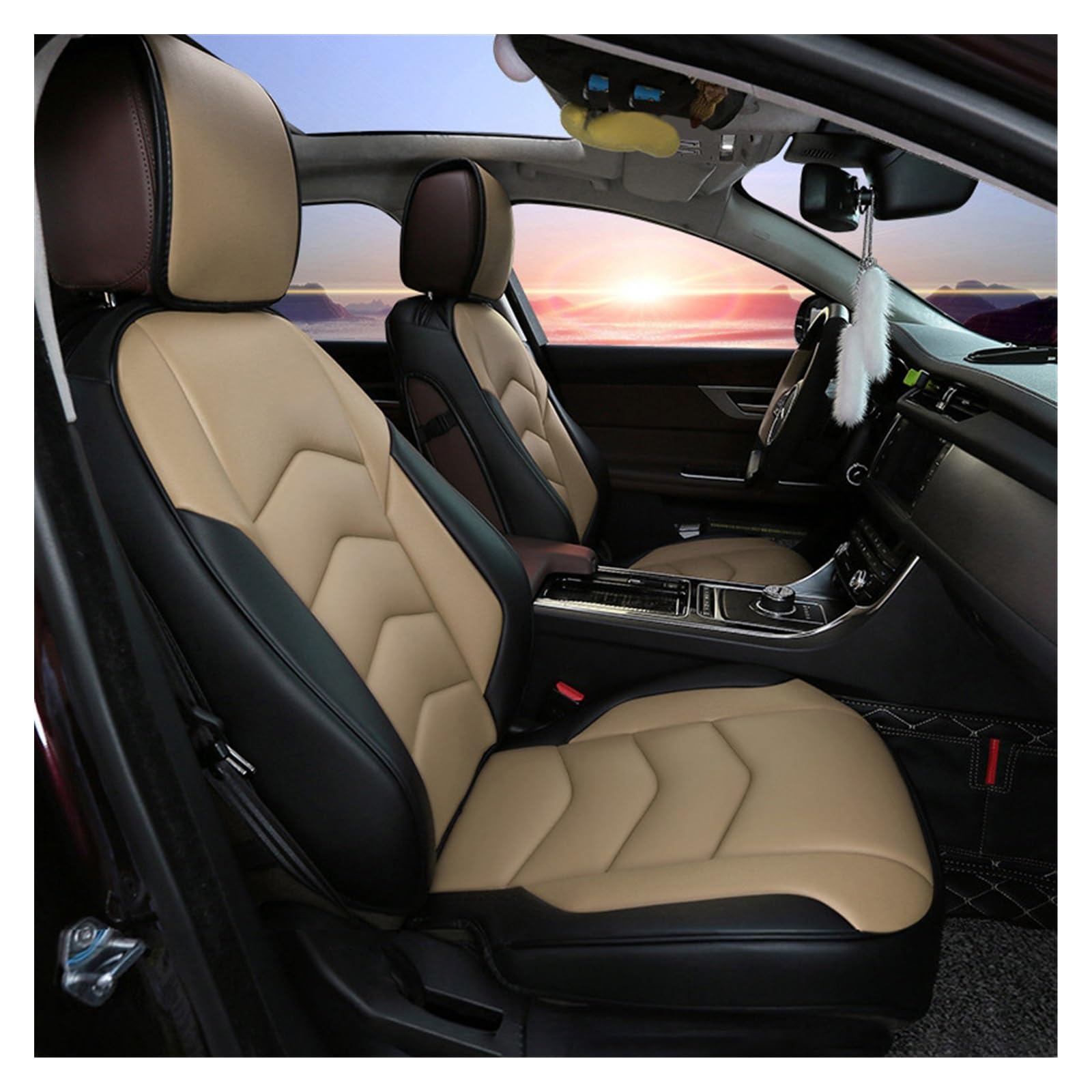 DKPMWD Auto-Sitzbezug Universelle Autositzbezüge Bequem Für Jaguar Für F-Pace Für XE Für XEL Für XFL Vorne + Hinten Vollständig Wasserdicht Verpackt Autositzbezüge(Beige Black) von DKPMWD