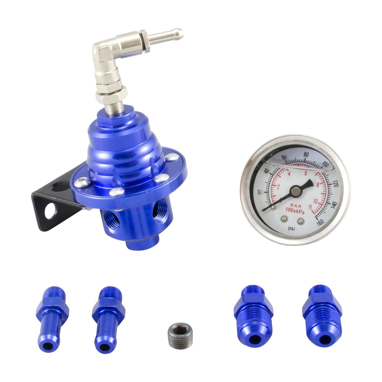 Benzindruckregler Universal Blau 4-8 Bar einstellbar mit Manometer AN6 & 8mm von DL-Racing