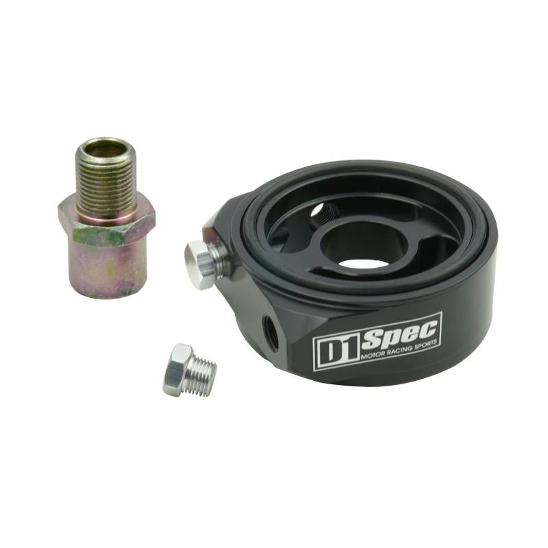 D1 Spec Ölfilter Sandwich Adapterplatte Schwarz | 3/4"-16 UNF für Öltemperatur und Öldruck Sensor von DL-Racing