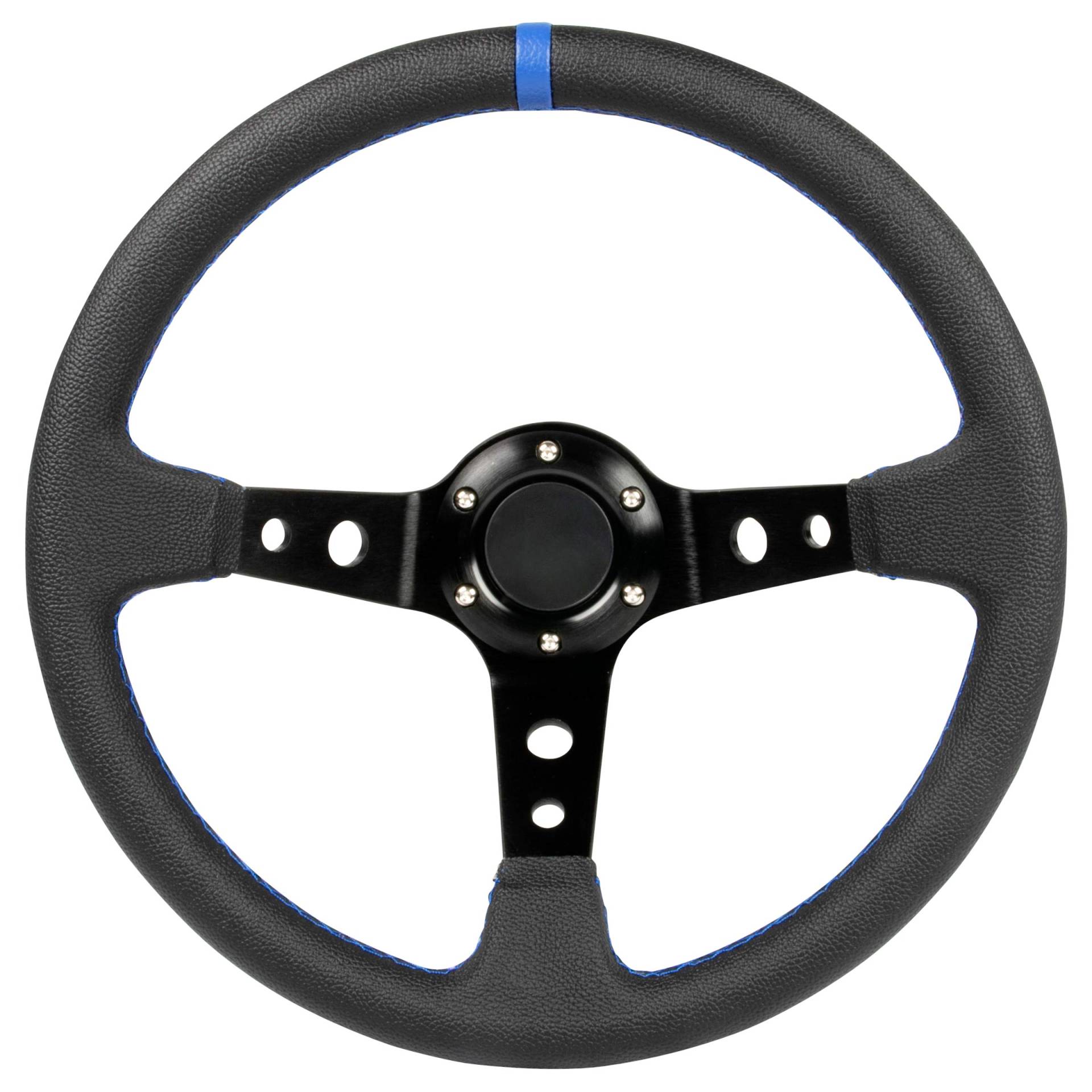 DL-Racing Sportlenkrad 350mm Glatte Oberfläche geschüsselt - Nahtfarbe: Blau von DL-Racing