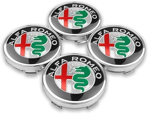 4 Stück Auto Radnabenkappen für Alfa Romeo 156,Radnaben Zentralabdeckung Nabendeckel Felgenkappen Wheel Caps mit Auto Emblem Logo Auto Zubehör,Silver von DLGJZS