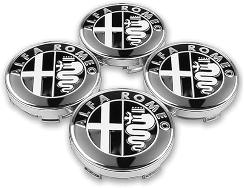 4 Stück Auto Radnabenkappen für Alfa Romeo Giulia 2022-2024,Radnaben Zentralabdeckung Nabendeckel Felgenkappen Wheel Caps mit Auto Emblem Logo Auto Zubehör,Black von DLGJZS