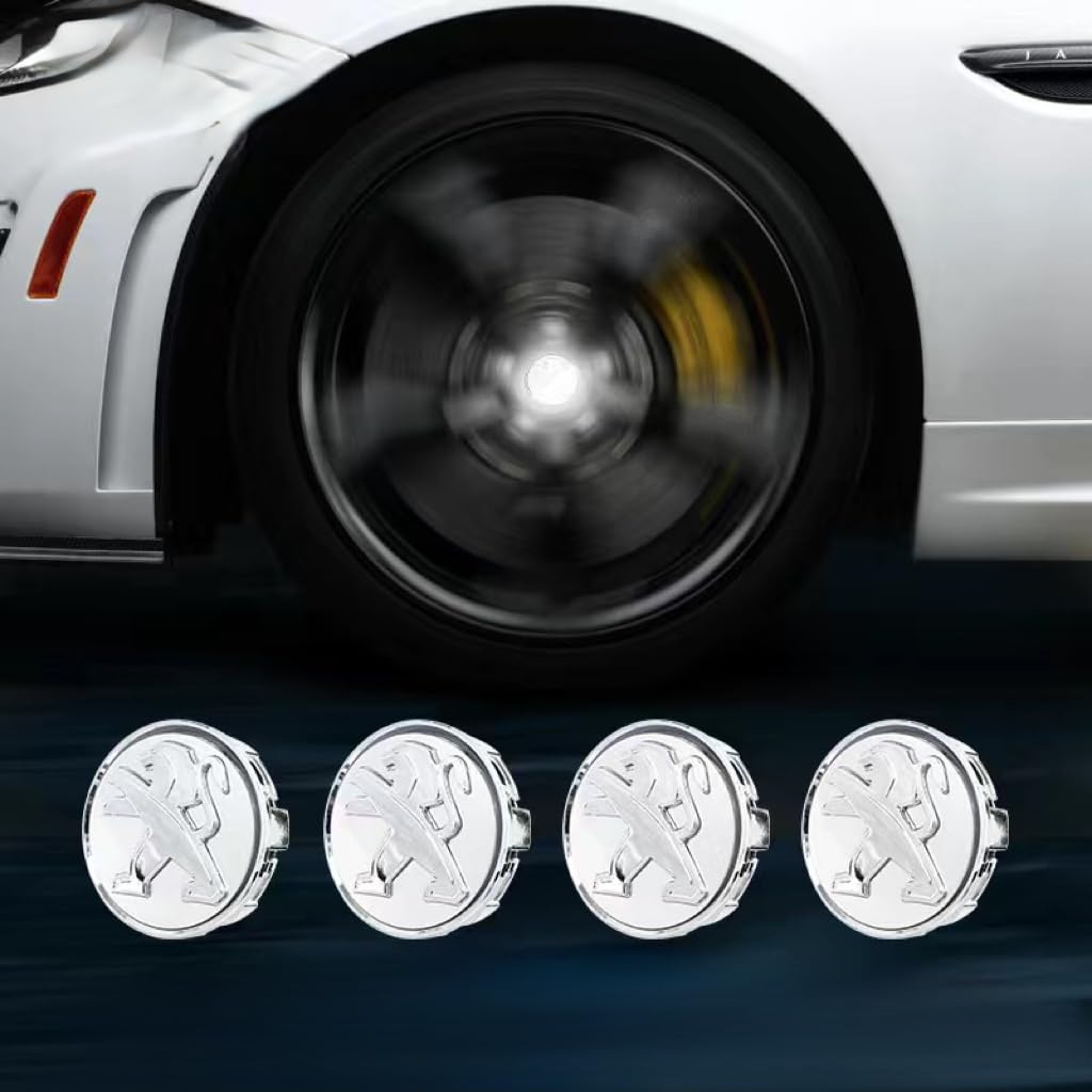 4 Stück Auto Radnabenkappen für Peugeot 206 Sedan 2007-2012,Radnaben Zentralabdeckung Nabendeckel Felgenkappen Wheel Caps mit Auto Emblem Logo Auto Zubehör,White von DLGJZS
