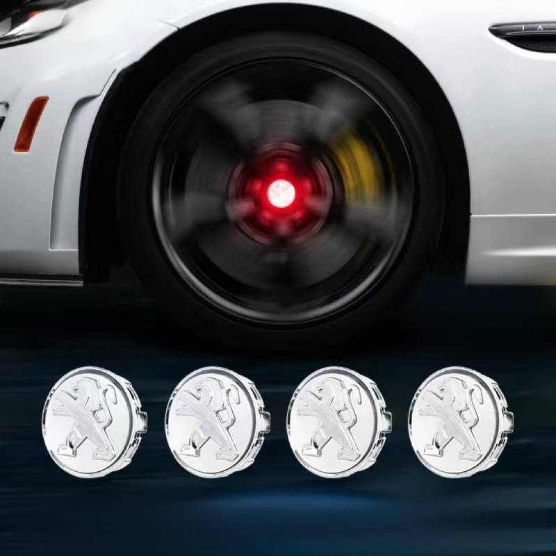 4 Stück Auto Radnabenkappen für Peugeot 208 2012-2019,Radnaben Zentralabdeckung Nabendeckel Felgenkappen Wheel Caps mit Auto Emblem Logo Auto Zubehör,Red von DLGJZS