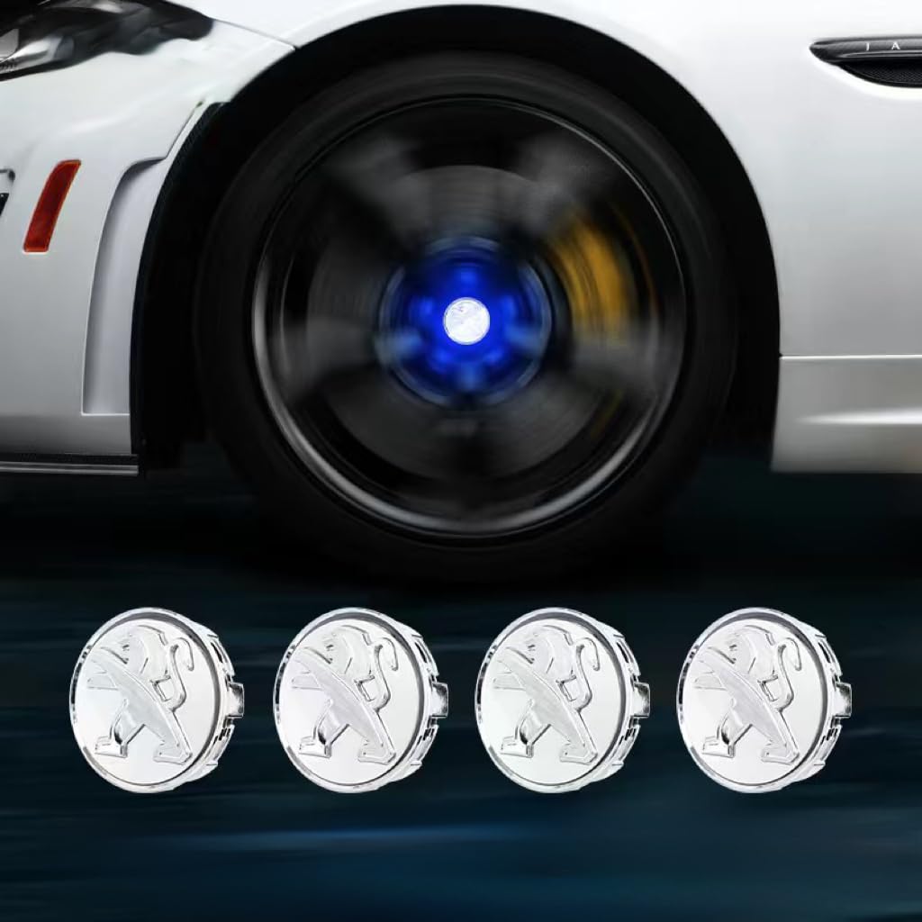 4 Stück Auto Radnabenkappen für Peugeot 308 facelift 2017,Radnaben Zentralabdeckung Nabendeckel Felgenkappen Wheel Caps mit Auto Emblem Logo Auto Zubehör,Blue von DLGJZS
