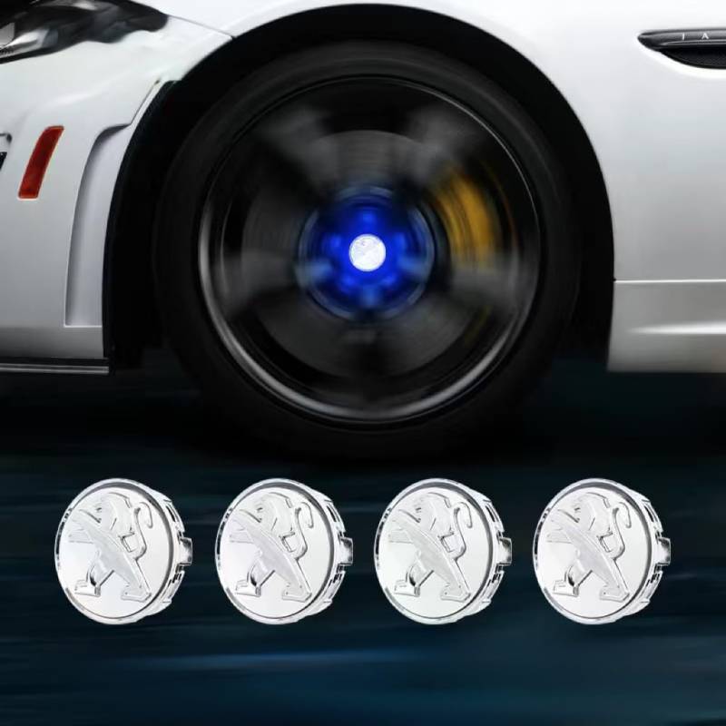 4 Stück Auto Radnabenkappen für Peugeot 408 2018-2022,Radnaben Zentralabdeckung Nabendeckel Felgenkappen Wheel Caps mit Auto Emblem Logo Auto Zubehör,Blue von DLGJZS