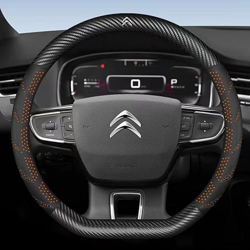 Lenkradbezug für Citroen C6 C8,Leder Napa Lenkradschoner Lenkradhülle Lenkradschutzes Angenehmer Griff Anti-Rutsch Robust Lenkrad Bezug Geschenke für Winter Sommer,D-Type-Orange von DLLHL