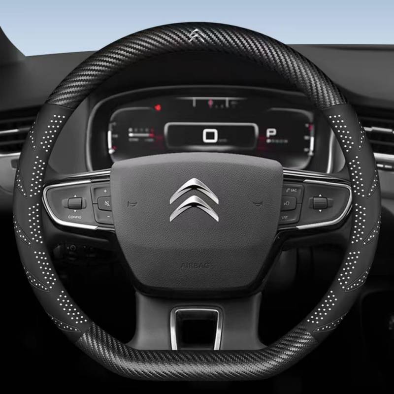 Lenkradbezug für Citroen C6 C8,Leder Napa Lenkradschoner Lenkradhülle Lenkradschutzes Angenehmer Griff Anti-Rutsch Robust Lenkrad Bezug Geschenke für Winter Sommer,D-Type-White von DLLHL