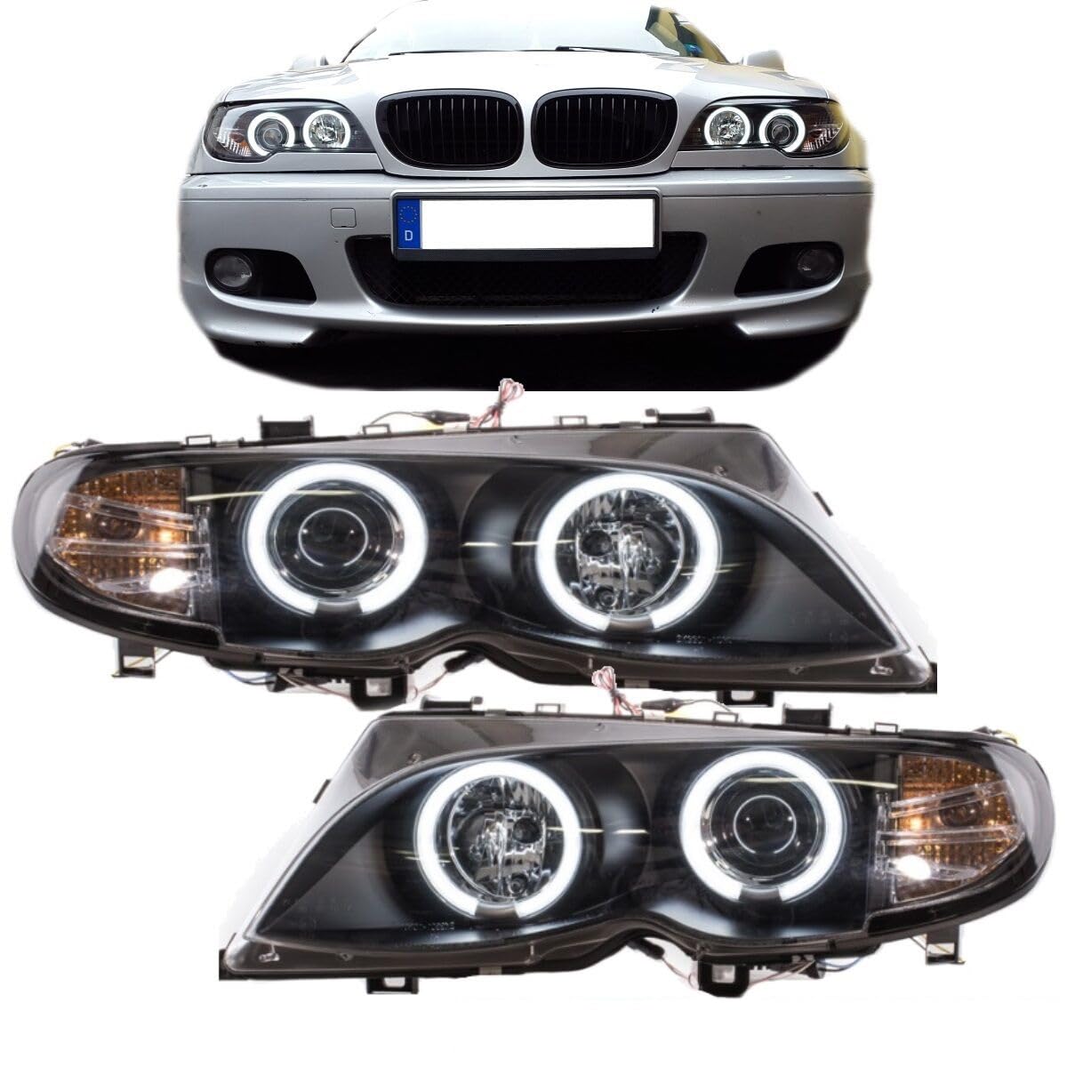 DM Autoteile 1282 2x CCFL Angel Eyes Scheinwerfer Schwarz passt f BMW E46 FACELIFT 4/5 Türer 01-05 von DM Autoteile