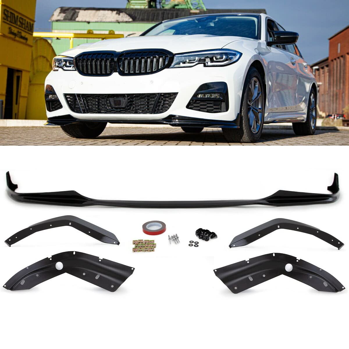 DM Autoteile 14191 Sport-Performance Frontspoiler Lippe Schwarz Glanz kompatibel für BMW 3er G20 G21 M-Paket ab 2019 von DM Autoteile