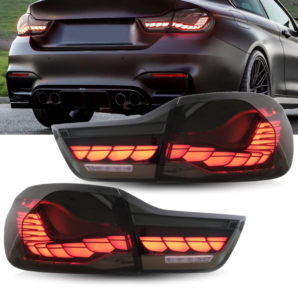 DM Autoteile 16066 Rückleuchten SET OLED Smoke Klarglas dynamisch kompatibel für BMW 4er F32 F33 F36 F82 F83 von DM Autoteile