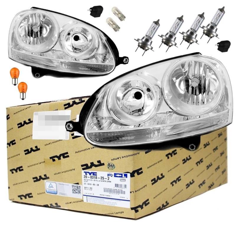 DM Autoteile 30335 Halogen Scheinwerfer SET Klarglas RECHTS & LINKS + XXL Birnen kompatibel für VW Golf 5 V Jetta von DM Autoteile