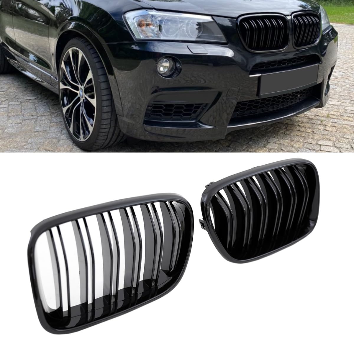 DM Autoteile 2x Kühlergrill SET Schwarz Hochglanz Sport Doppelsteg passend für X3 F25 10- von DM Autoteile