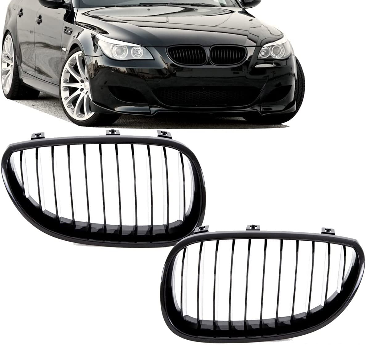 DM Autoteile 2x Kühlergrill Schwarz Glanz SATZ passend für 5er E60/E61 Bj 03-10 von DM Autoteile