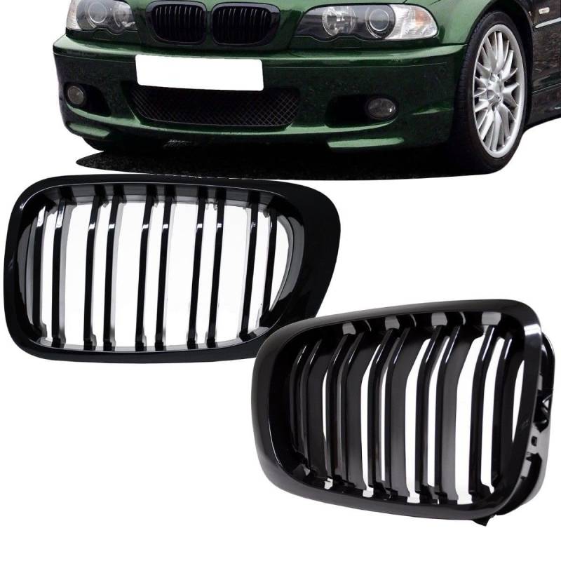 DM Autoteile 2x Kühlergrill Schwarz Glanz SET passt für E46 Coupe Cabrio 99-03 SPORT von DM Autoteile