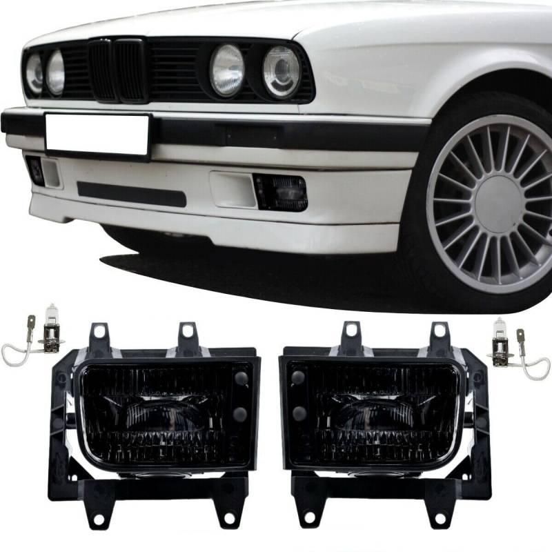 DM Autoteile 2x Nebelscheinwerfer Schwarz Echtglas +Set H3 passt für E30 Facelift ab 1987 von DM Autoteile