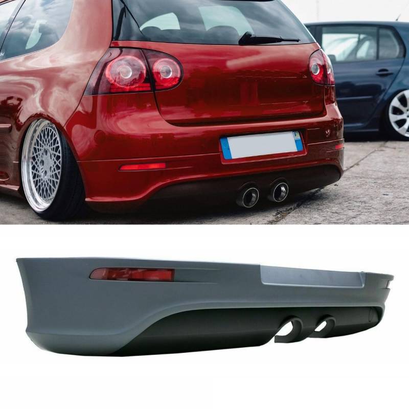 DM Autoteile 3161 Heck Diffusor Stoßstangeneinsatz + Hitzeblech + Reflektoren kompatibel für VW Golf 5 V R32 von DM Autoteile