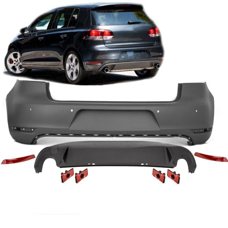 DM Autoteile 3242 Stoßstange Hinten Parkhilfe 4 Löcher ABS + Diffusor kompatibel für Golf 6 GTI Umbau von DM Autoteile