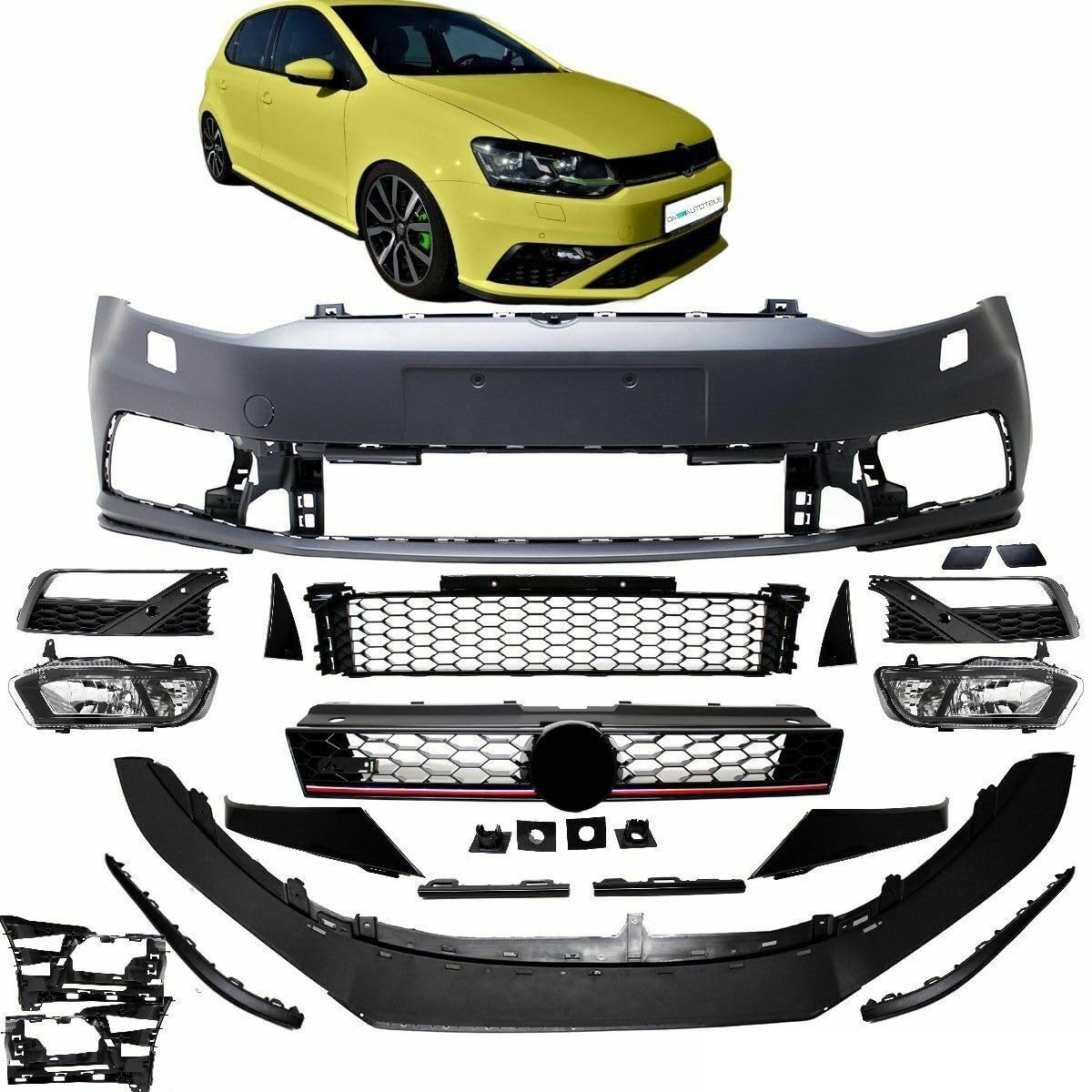 DM Autoteile 3613 Stoßstange vorne + Grill Nebel SET + Spoiler kompatibel für VW Polo 6R 6C FACELIFT von DM Autoteile