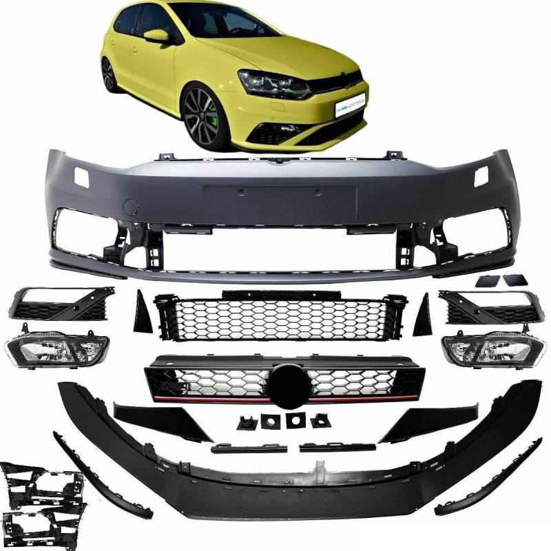 DM Autoteile 3613 Stoßstange vorne + Grill Nebel SET + Spoiler kompatibel für VW Polo 6R 6C FACELIFT von DM Autoteile