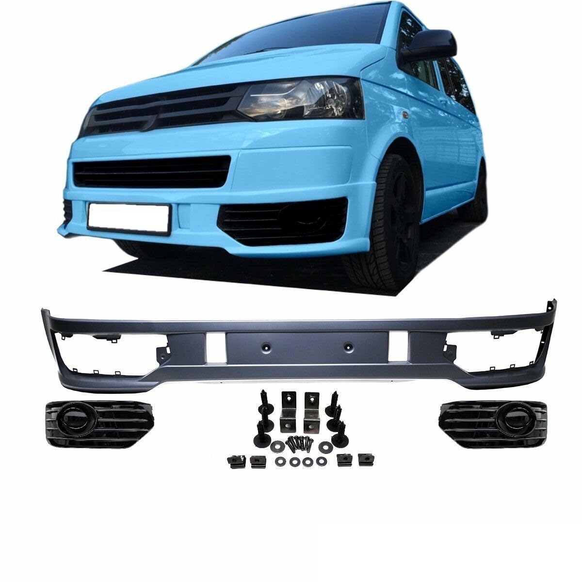 DM Autoteile 3814 Spoilerlippe Lippe Stoßstange + Gitter kompatibel für VW T5 Facelift 09-15 SPORTLINE von DM Autoteile