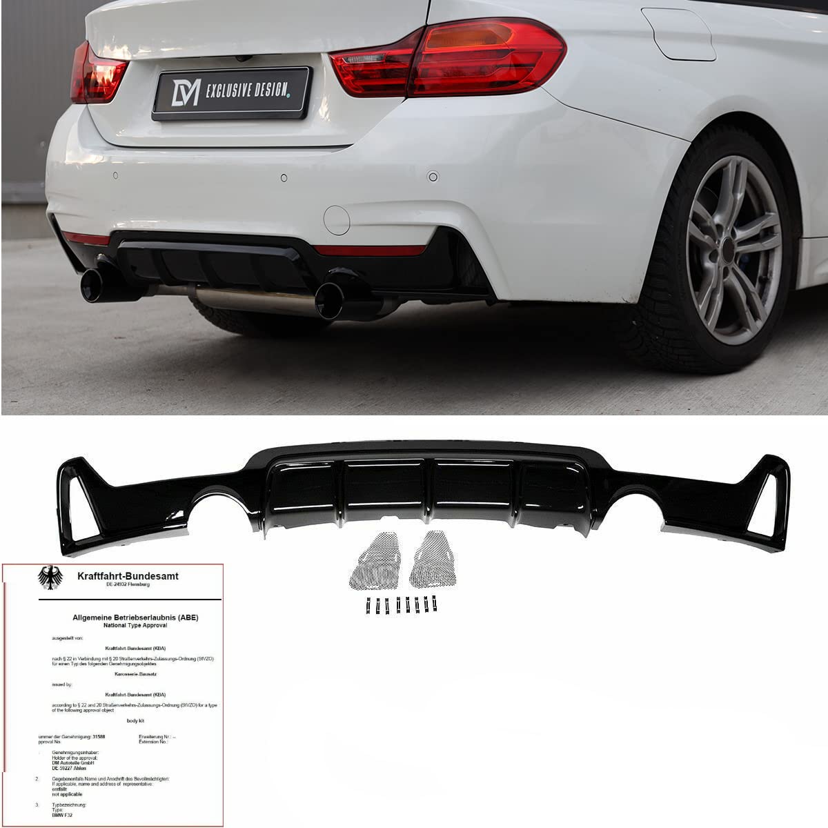 DM Autoteile Diffusor Sport-Performance Schwarz Glanz 435 kompatibel für BMW F32 F33 F36 M-Paket von DM Autoteile