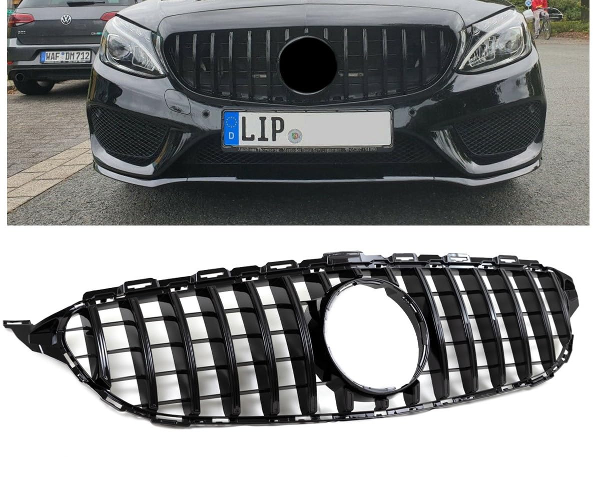 DM Autoteile 2227 Kühlergrill Grill Schwarz Glanz kompatibel für Mercedes C Klasse W205 S205 14-18 auf Sport-Panamericana GT von DM Autoteile