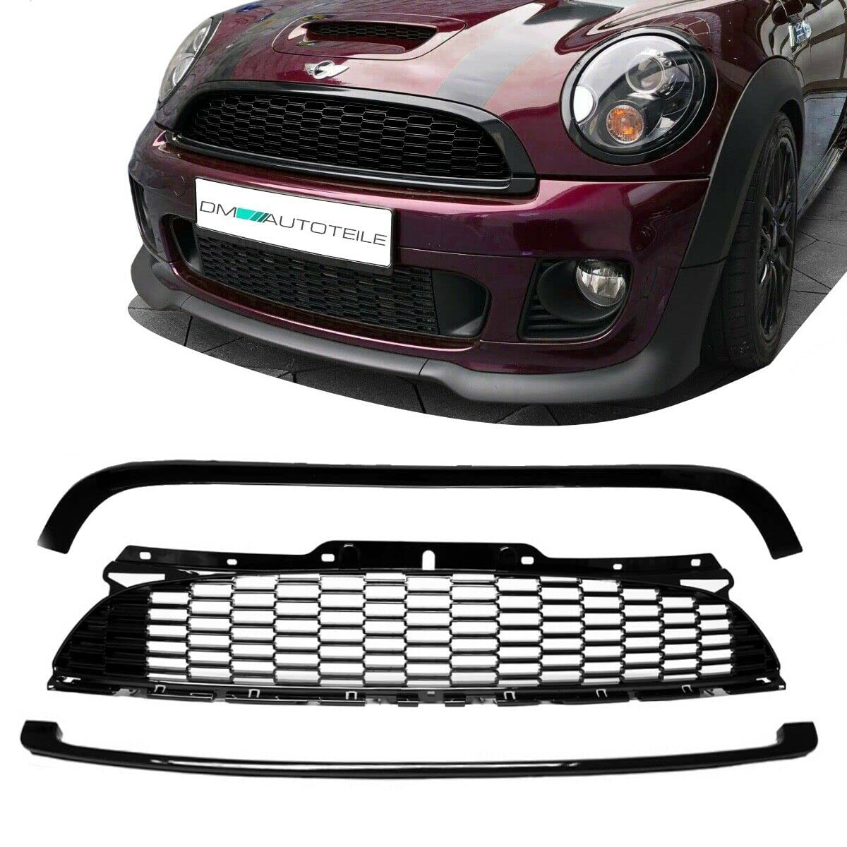 DM Autoteile Kühlergrill SET 3-teilig passt für Mini Cooper R56 R57 R58 R59 2006-2015 hochglanz Schwarz von DM Autoteile