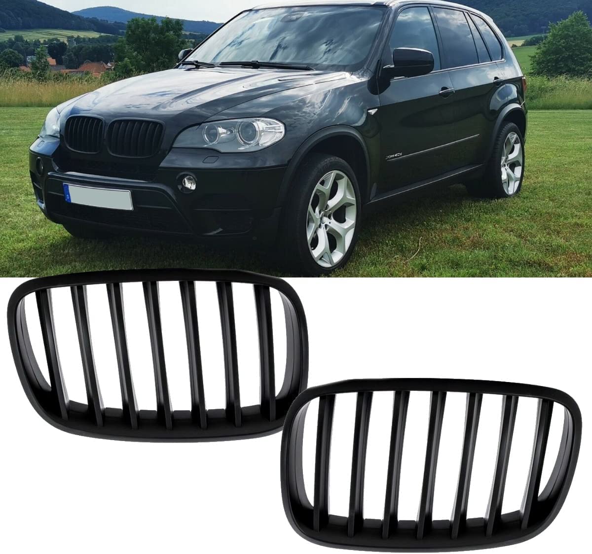 DM Autoteile SATZ Kühlergrill Schwarz Matt passend für X5 E70 06-13 + X6 E71 E72 08-15 von DM Autoteile