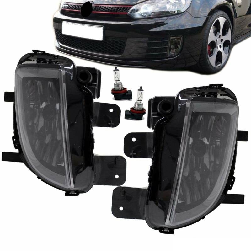 DM Autoteile 3253 Nebelscheinwerfer SET Smoke Schwarz + H8 Birnen kompatibel für VW Golf 6 GTI GTD von DM Autoteile