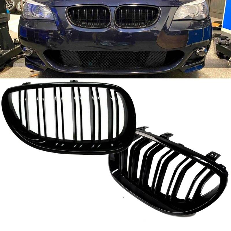 DM Autoteile SET Kühlergrill Schwarz Hochglanz Doppelsteg passend für 5er E60 E61 + M M5 von DM Autoteile