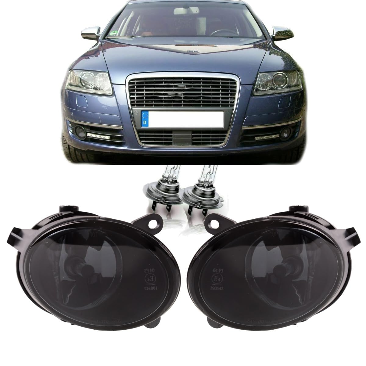 DM Autoteile 4154 Satz H7 Nebelscheinwerfer Klarglas Smoke kompatibel für Audi A6(4F2/4F5) Bj 2004-2008 von DM Autoteile