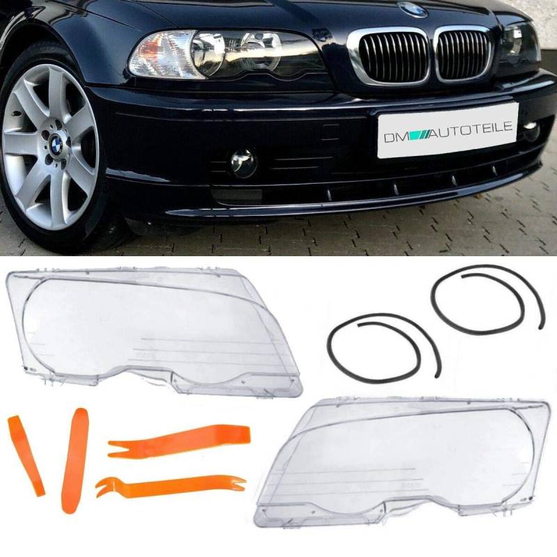 DM Autoteile Scheinwerferglas SET + PVC Werkzeug passend für E46 Coupe Cabrio Vorfacelift 99-03 von DM Autoteile