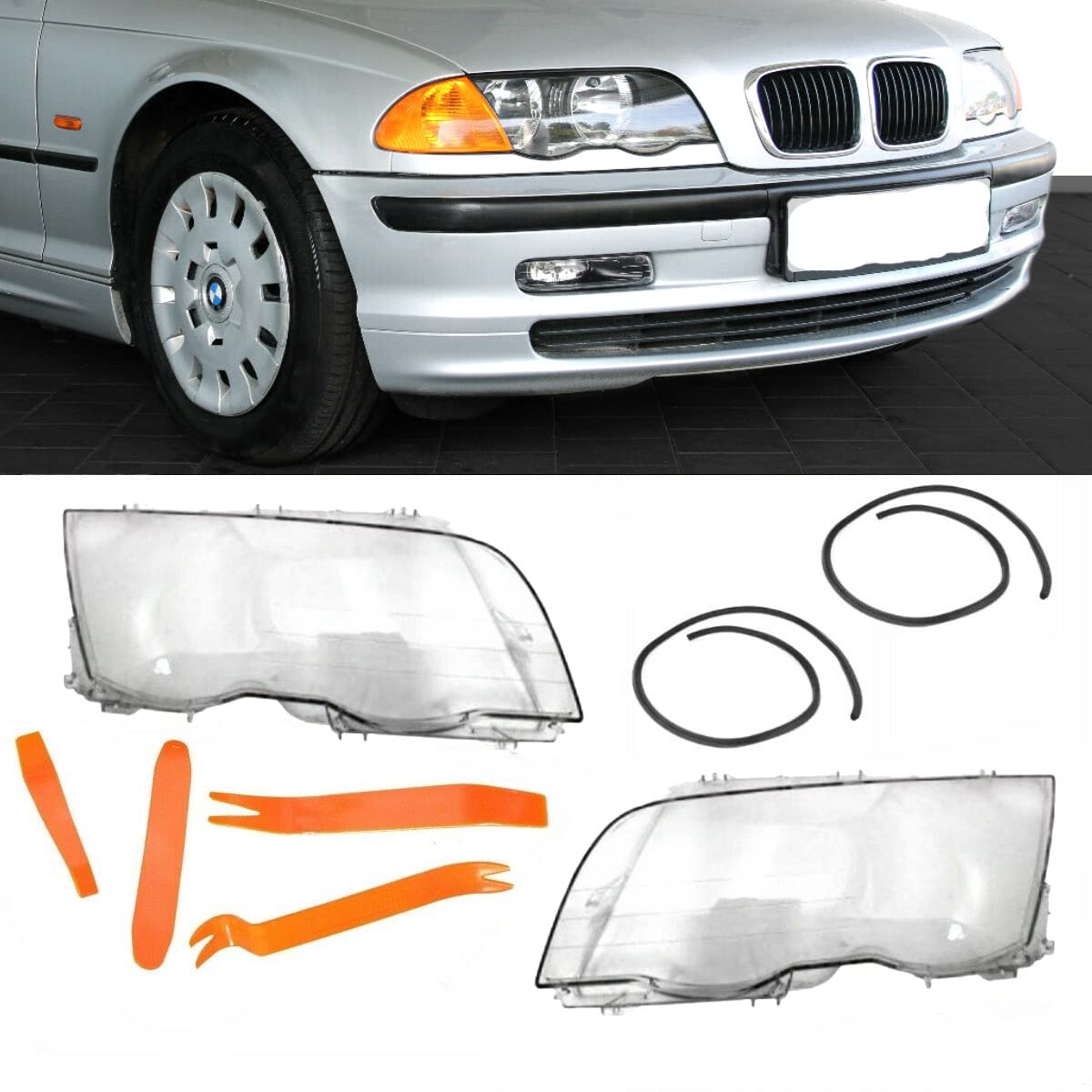 DM Autoteile Scheinwerferglas SET + PVC Werkzeug passt für E46 Limousine Touring 1998-01 von DM Autoteile