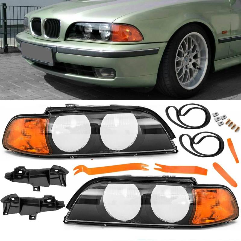 DM Autoteile 1343 Scheinwerferglas SET Orange + Werkzeug kompatibel für BMW E39 Limousine Touring 95-00 von DM Autoteile