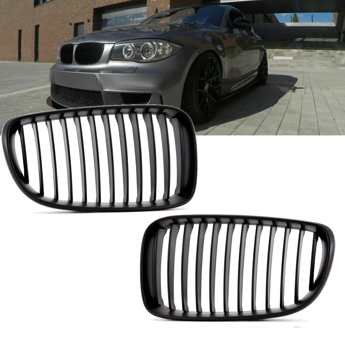 DM Autoteile Set Kühlergrill Schwarz Matt SATZ kompatibel für BMW 1er E87 E82 E88 Facelift Bj 07-11 1969 von DM Autoteile