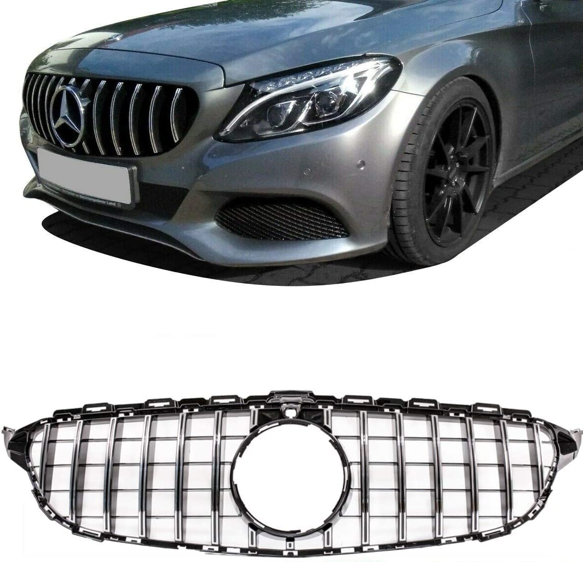 Kühlergrill Schwarz Chrom kompatibel für Mercedes C-Klasse W205 14-18 + 360° Kamera auf Sport-Panamerica GT DM Autoteile 2738 von DM Autoteile