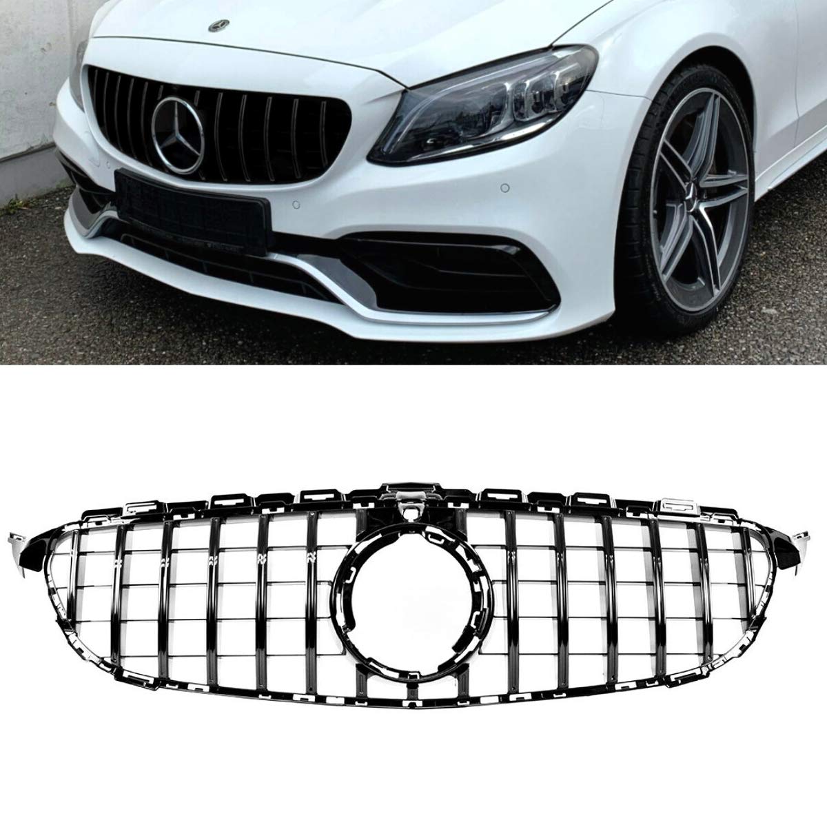 Facelift Kühlergrill Schwarz Glanz kompatibel für Mercedes C-Klasse W205 S205 Mopf ab 2018 +Kamera auf Sport-Panamericana GT DM Autoteile 2747 von DM Autoteile